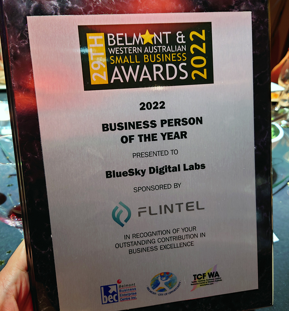 BlueSky wins Business Person of the Year Award at the Belmont Business Awards 2022 | BlueSky Perth Custom Web + App Development